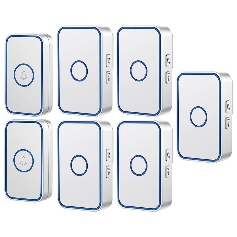 

WEMEDA Wireless Doorbell Waterproof US EU UK Plug 60 Chime 5 Volume Cordless Home LED Light Door Ring Bell 2 Button 5 Receiver