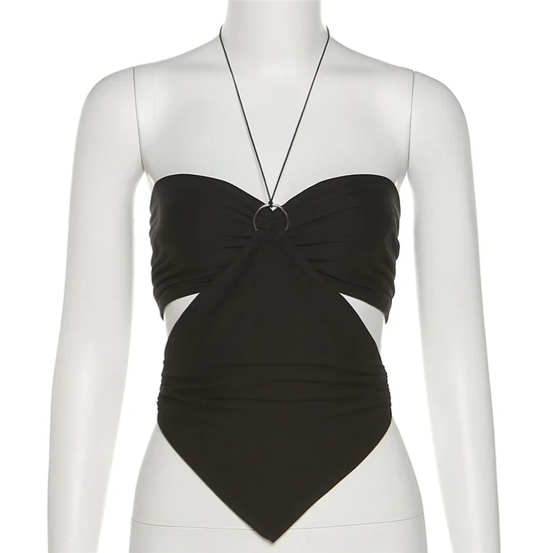 

Sibybo Black Sexy Cut-Out Tank Tops Women Summer Halter Sleeveless Y2K Crop Top 2021 Femme Basic Off The Shoulder Tops Chest Tee