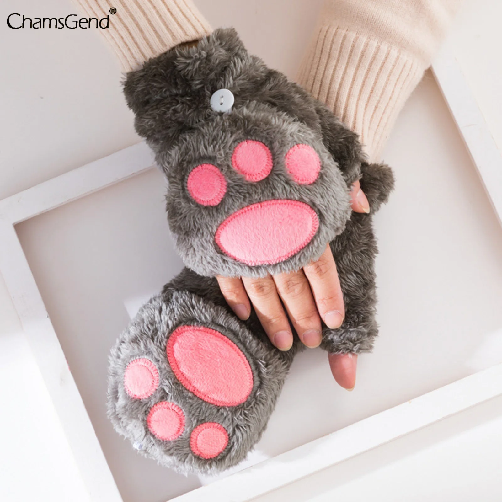 

Women Cute Cat Claw Paw Plush Mittens Warm Soft Plush Short Fingerless Fluffy Gloves Cartoon Anime Cosplay Half Finger Gloves