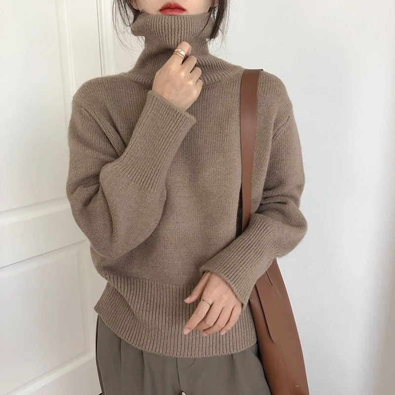 

Turtleneck cashmere sweater female autumn winter new languorous lazy wind loose knitting sweater Korean edition outside wear thi