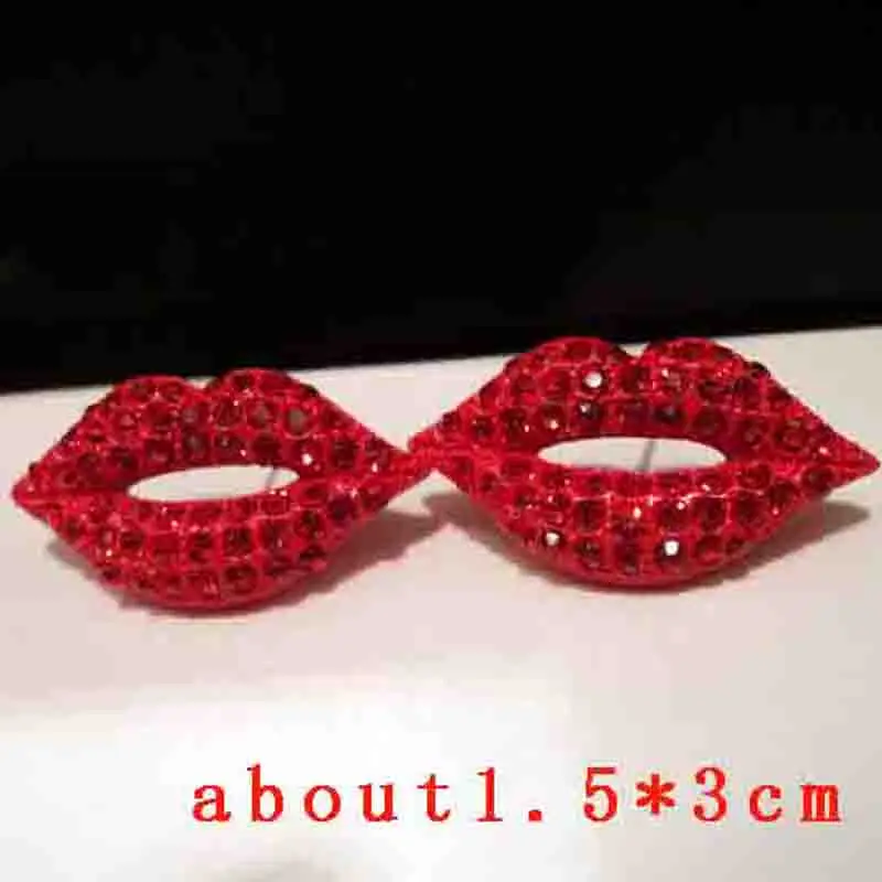 1 пара сексуальные красные губы Кристальные серьги-гвоздики Новая мода женские