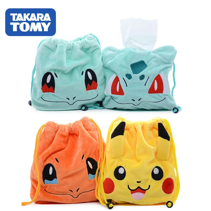 

4 Styles Pokemon Drawstring Pocket Storage Bag Plush Toy Anime Figure Pikachu Charmander Squirtle Bulbasaur Model Kids Gift.8z
