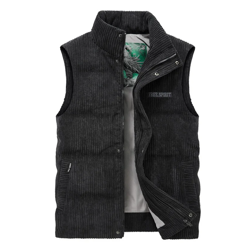 

Corduroy Warm Vest Overcoat Men's Autumn and Winter Jackets Youth Handsome Stand Collar Casual Cotton Padded Waistcoat Outerwear