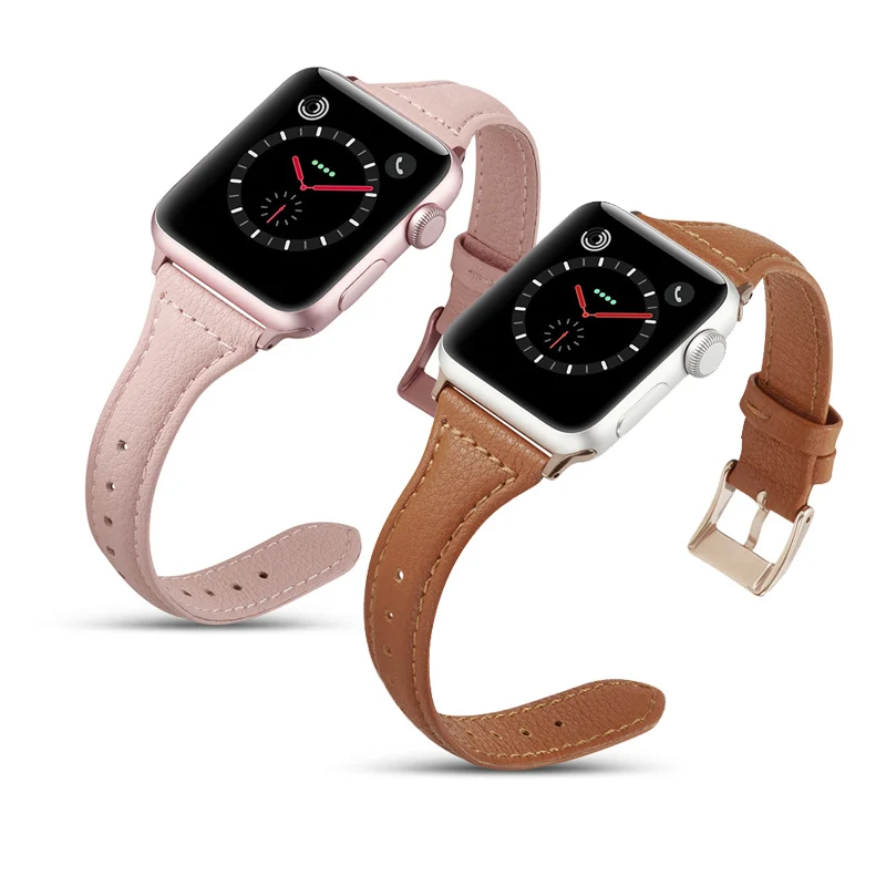 Тонкий часы с ремешком из натуральной кожи ремешок для наручных часов Apple Watch
