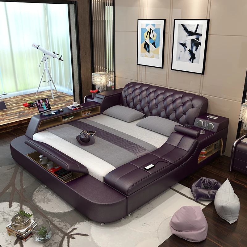 кровать двуспальная 2020 modern bedroom furniture real leather bed set smart | Мебель
