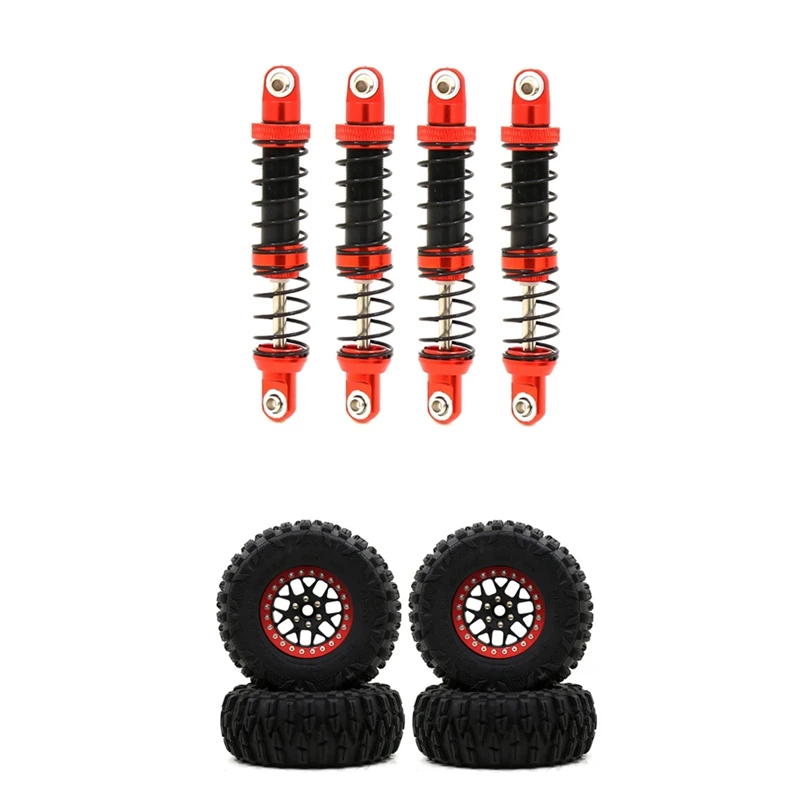

4Pcs Shock Absorbers Oil Adjustable Damper With 4Pcs 2.2 Beadlock Wheel Rim Tires Set For 1/10 RC Car Axial SCX10 TRX4
