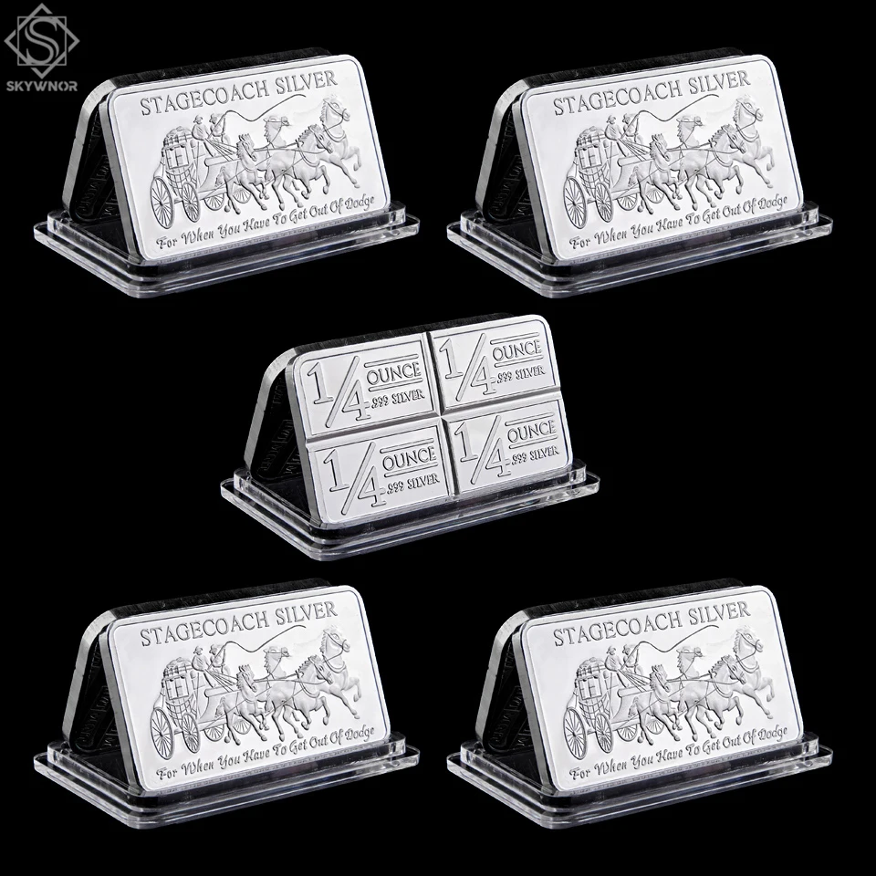 5PCS USA Souvenir Medaillon Bar Replica Postkutsche 1/4 Unze 999 Silber Divisible Bar Nordwesten Region Territoriale Mint