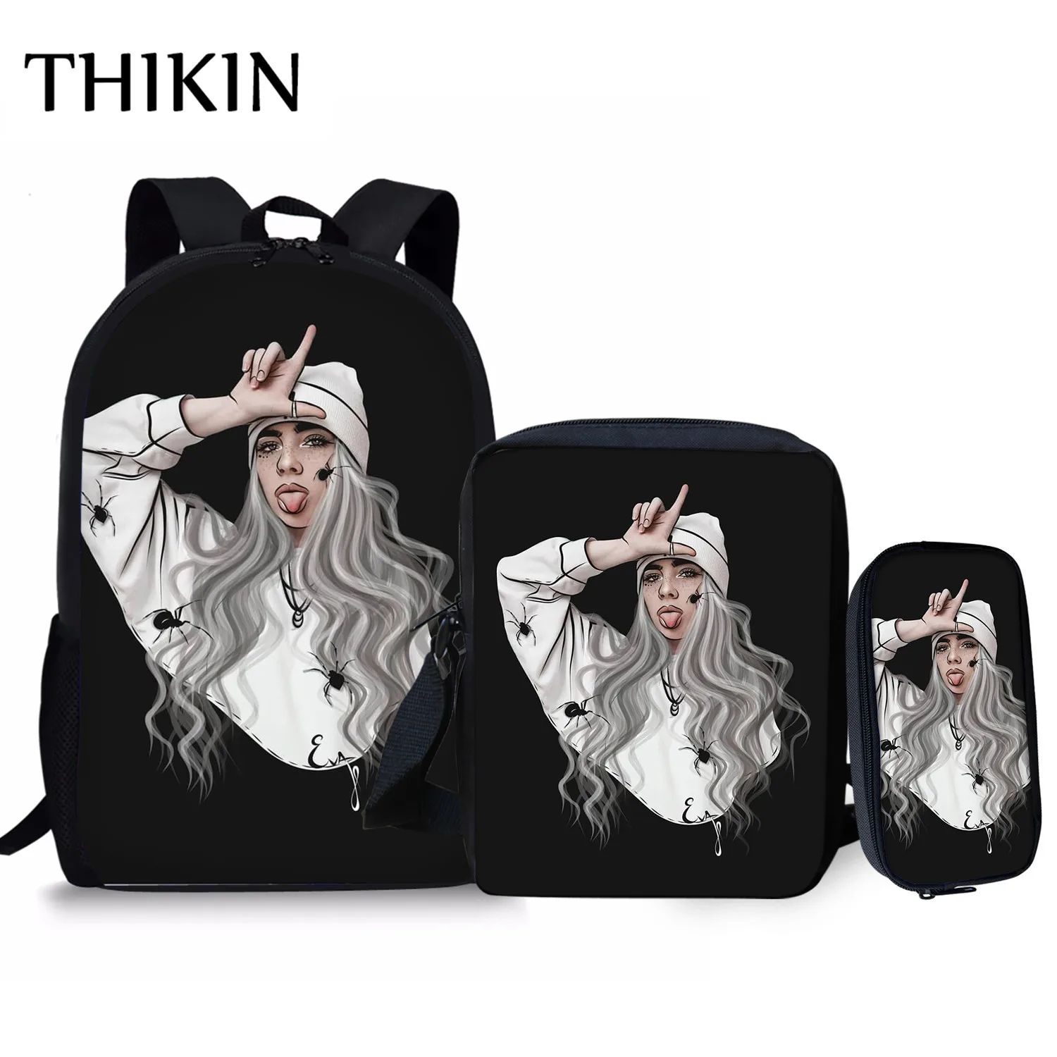 Женский рюкзак THIKIN Rapper Billie Eilish для девочек-подростков, школьная сумка в стиле хип-хоп для женщин, вместительная сумка для путешествий, Студенческая сумка Mochila - Цвет: As picture