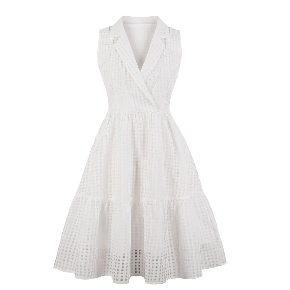 

Plus Size Office Ladies Dress Big Size Women Simple White Dresses Fashion Plaid Clothing Elegant V-neck Retro Midi OL Vestidos