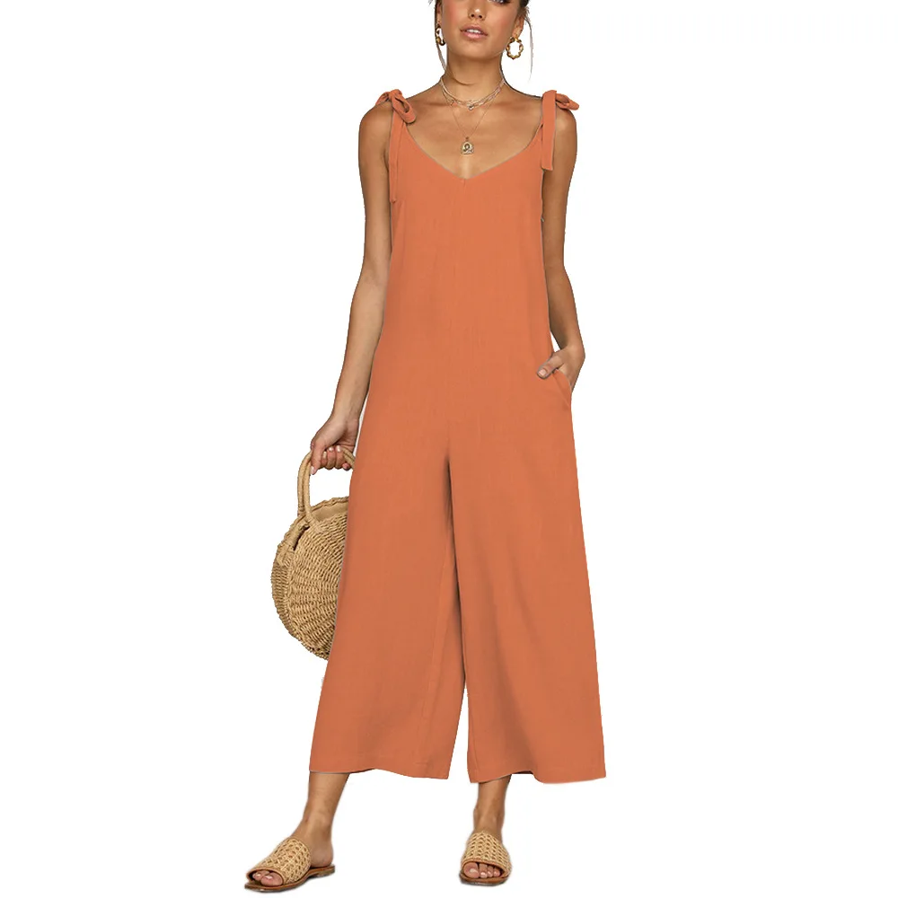 

2021 summer new style jumpsuit cropped trousers bowknot sling jumpsuit women