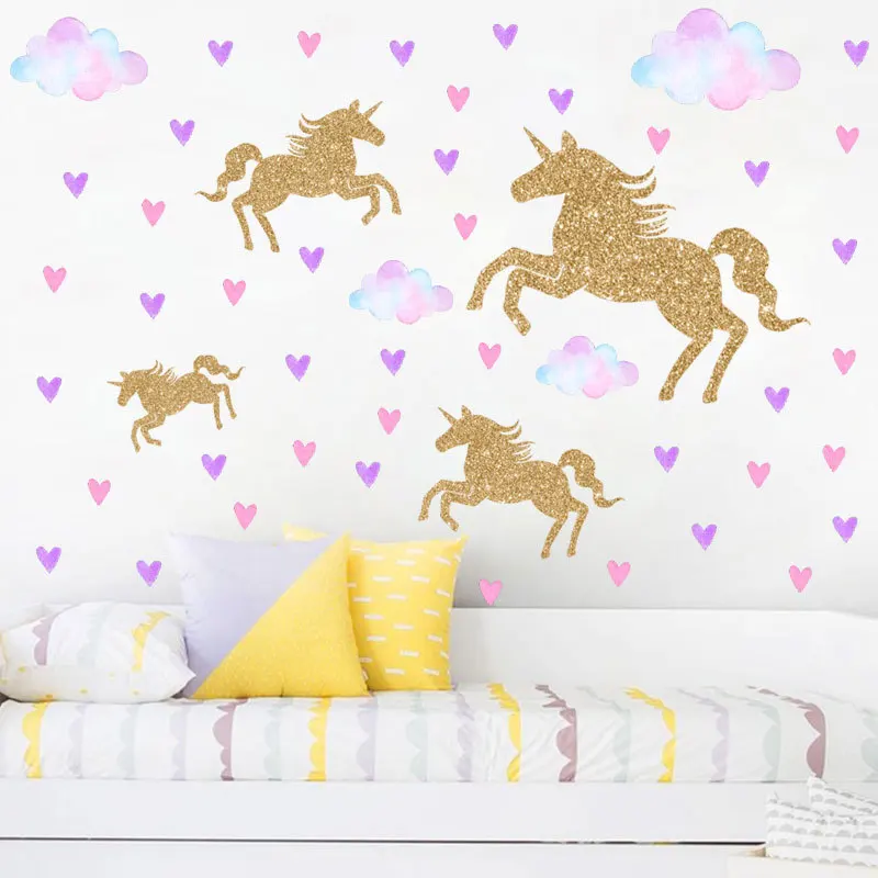 Мультяшные супер мечты Золотая лошадь красочная звезда облако наклейки на стену