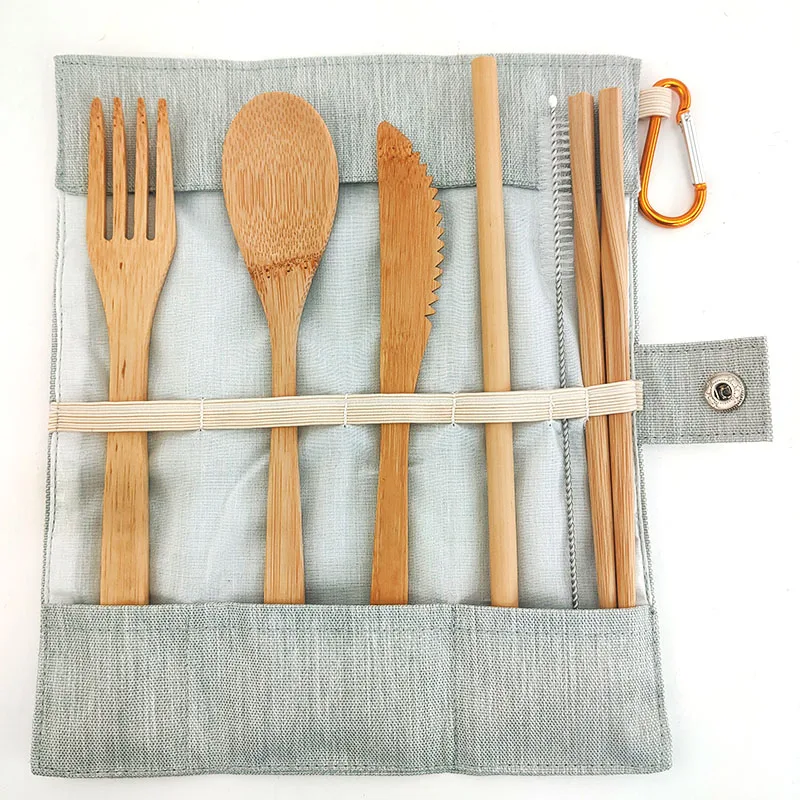 Bamboo Cutlery Set Reusable Knife Fork Spoon6 PCS set Portable Flatware Dinnerware | Дом и сад