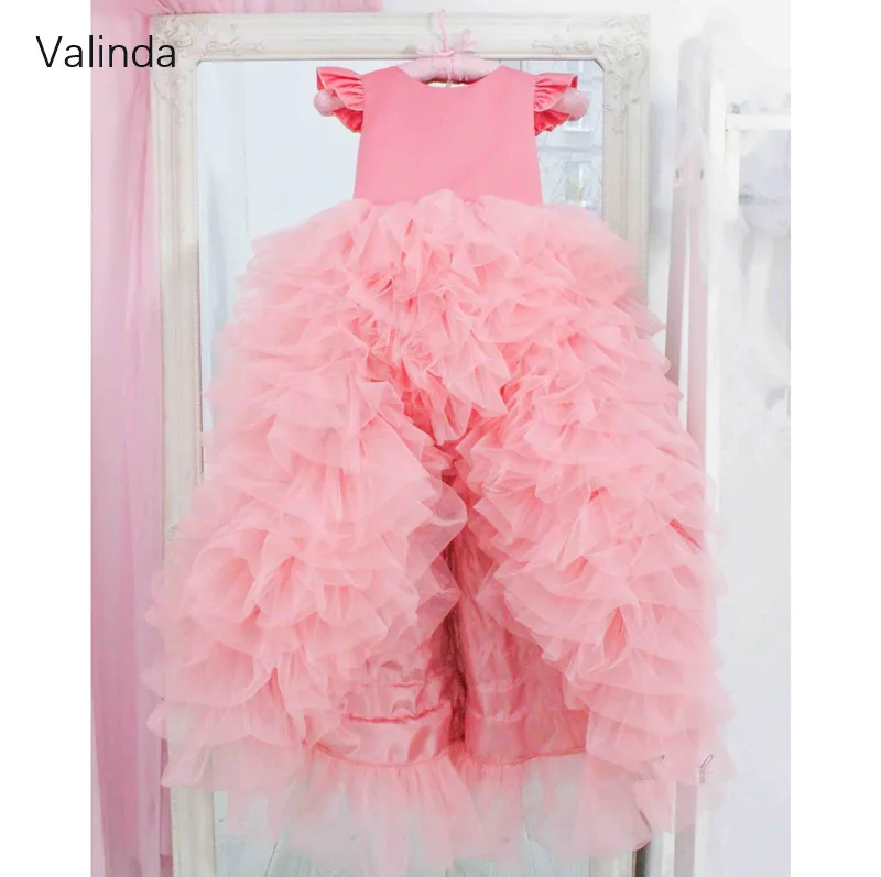 

Pleated High Low Pageant Dresses for Girls Birthday Party Wear Flower Girl Dress Formal Occasion Gowns