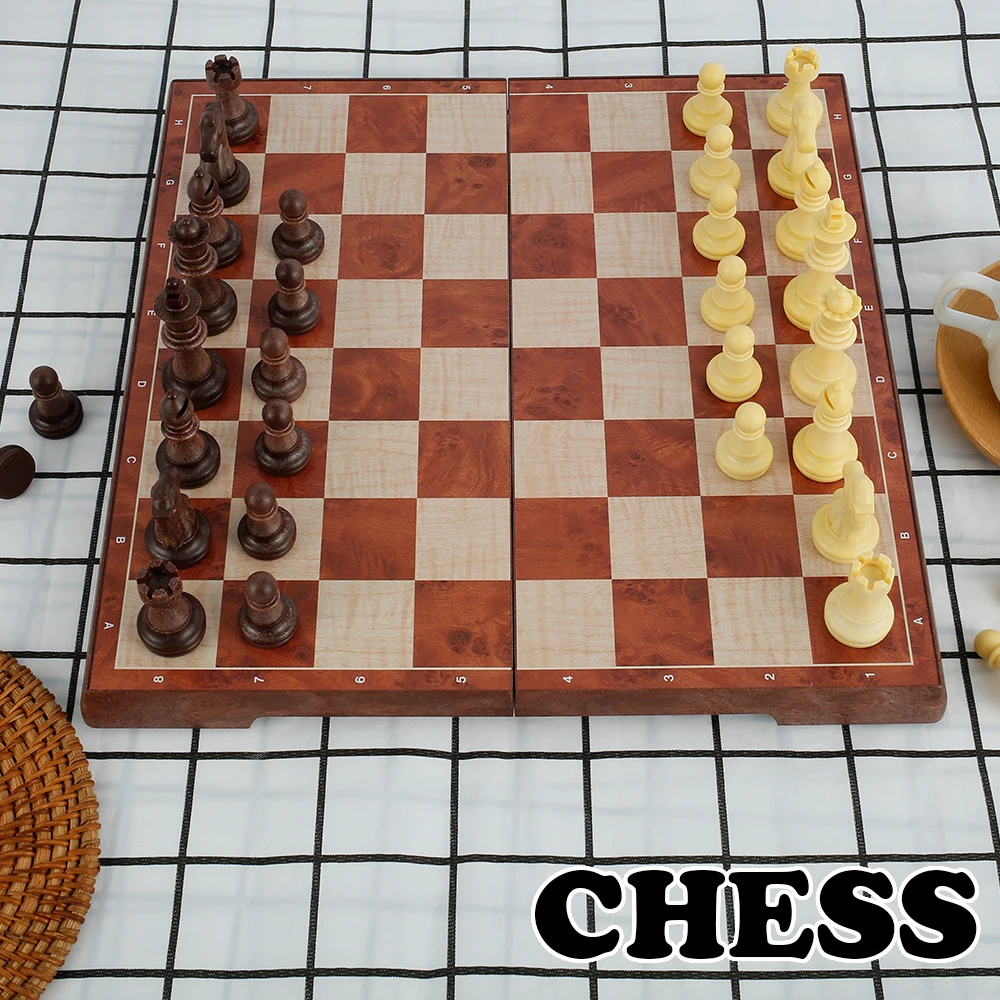 

Wooden Chess Set Folding Magnetic Large Board Traditional Classic Handwork Solid Wood Pieces Chessboard Children Gift Board Game