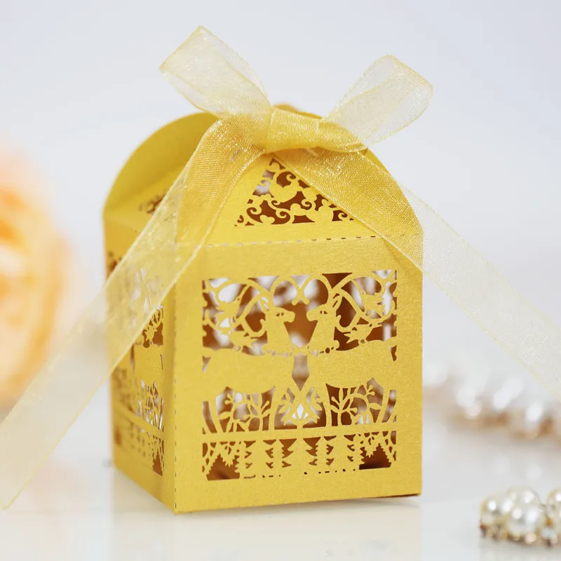 50 шт. рождественские упаковочные коробки для конфет бумажные с полым лосем