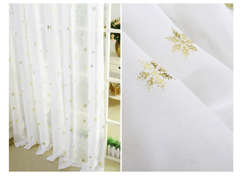 voile curtain MYRU, корейские, американские, белые, со звездами, вуаль, занавеска, Золотая Снежинка, цветы, принт, прозрачные Занавески, готовая вуаль, занавеска - Цвет: voile curtain