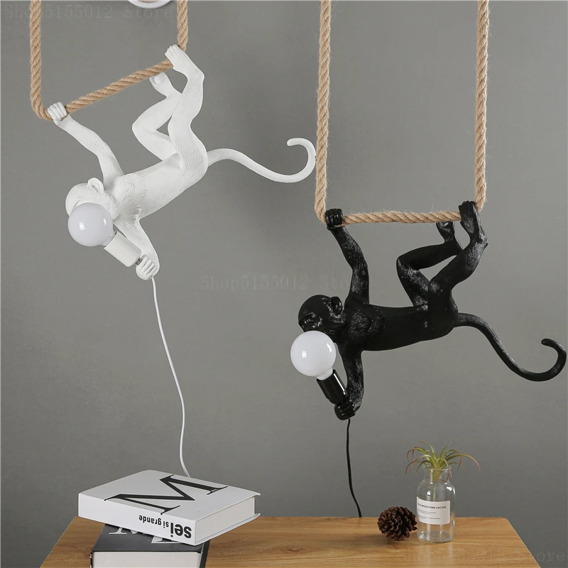 Nordic Resin Monkey Pendant Lights Children's Room Lamp Restaurant Industrial Decor Animal Pendant Lamp Hanging Light Fixture