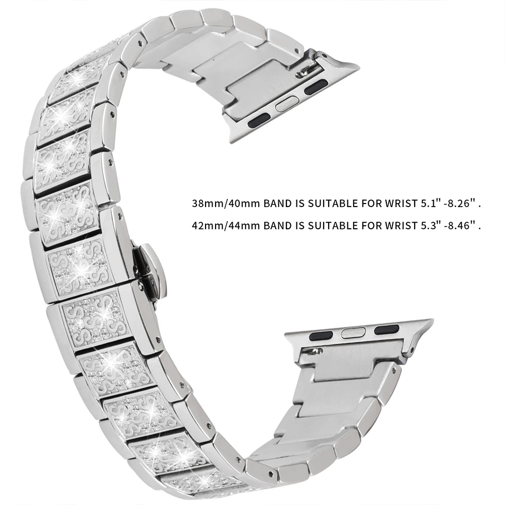 Часы с яркими украшениями Bling ремешок совместим с Apple Watch Series 5/4/3/2/1, металлическое ювелирное изделие лентой со стразами части для наручных часов Apple Watch 38 мм