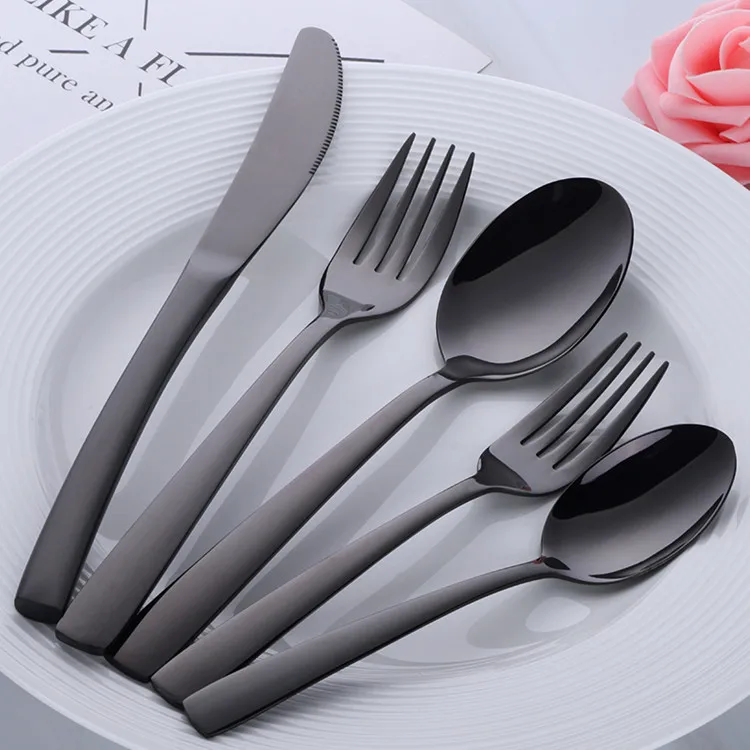Black 30pcs 30 шт радужные Красные столовые приборы набор столовая посуда из нержавеющей стали набор черных столовых приборов ресторанный нож Вилка Набор Западная обеденная посуда - Цвет: Black 30pcs