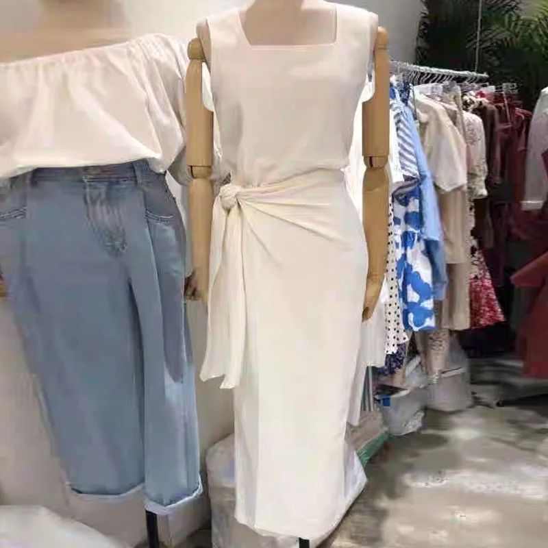 Женское платье без рукавов KYMAKUTU Белое Облегающее Платье в Корейском стиле с