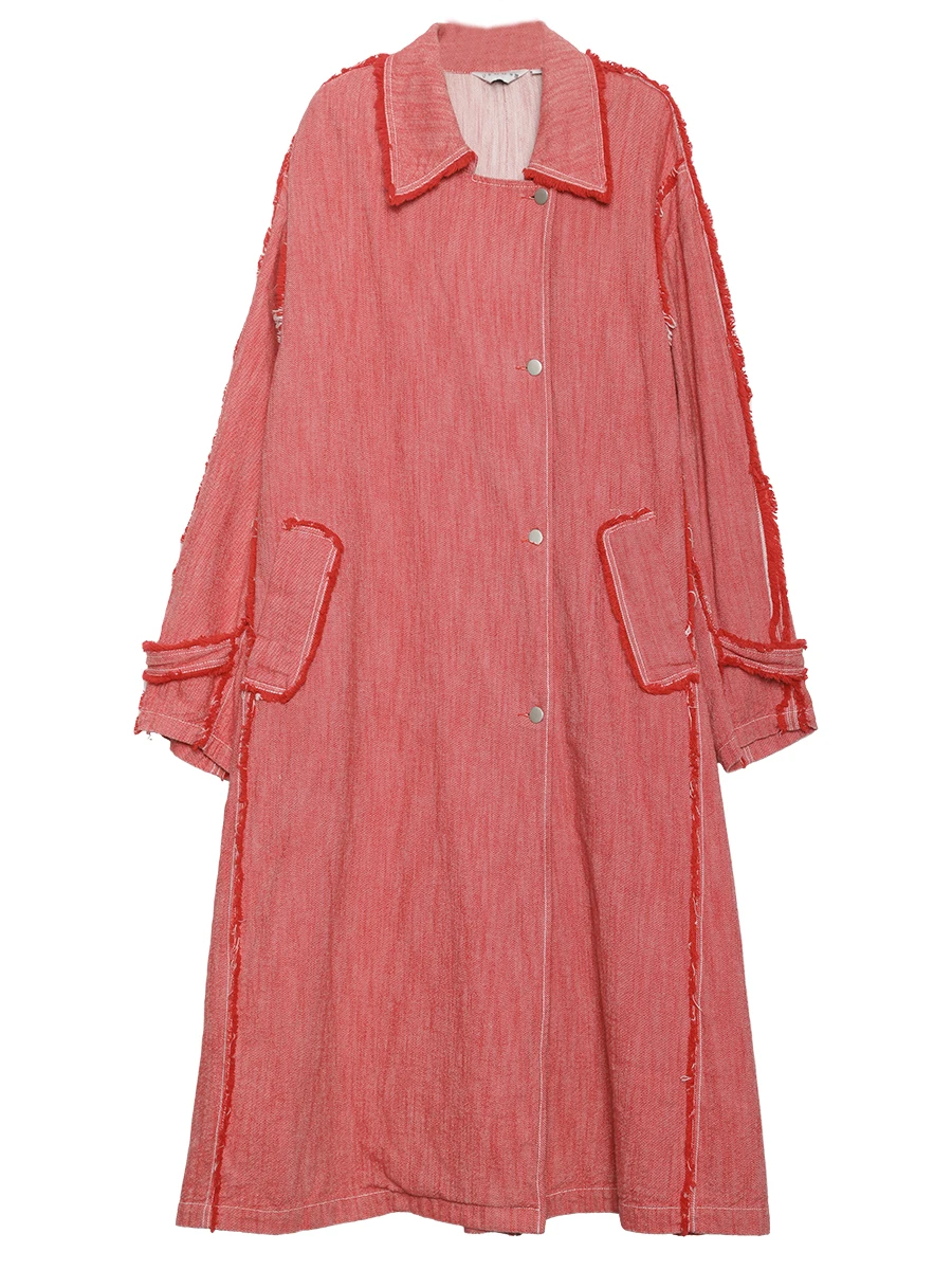

FALL WINTER 2020 COLLECTION oversize long red cotton denim trench coat women