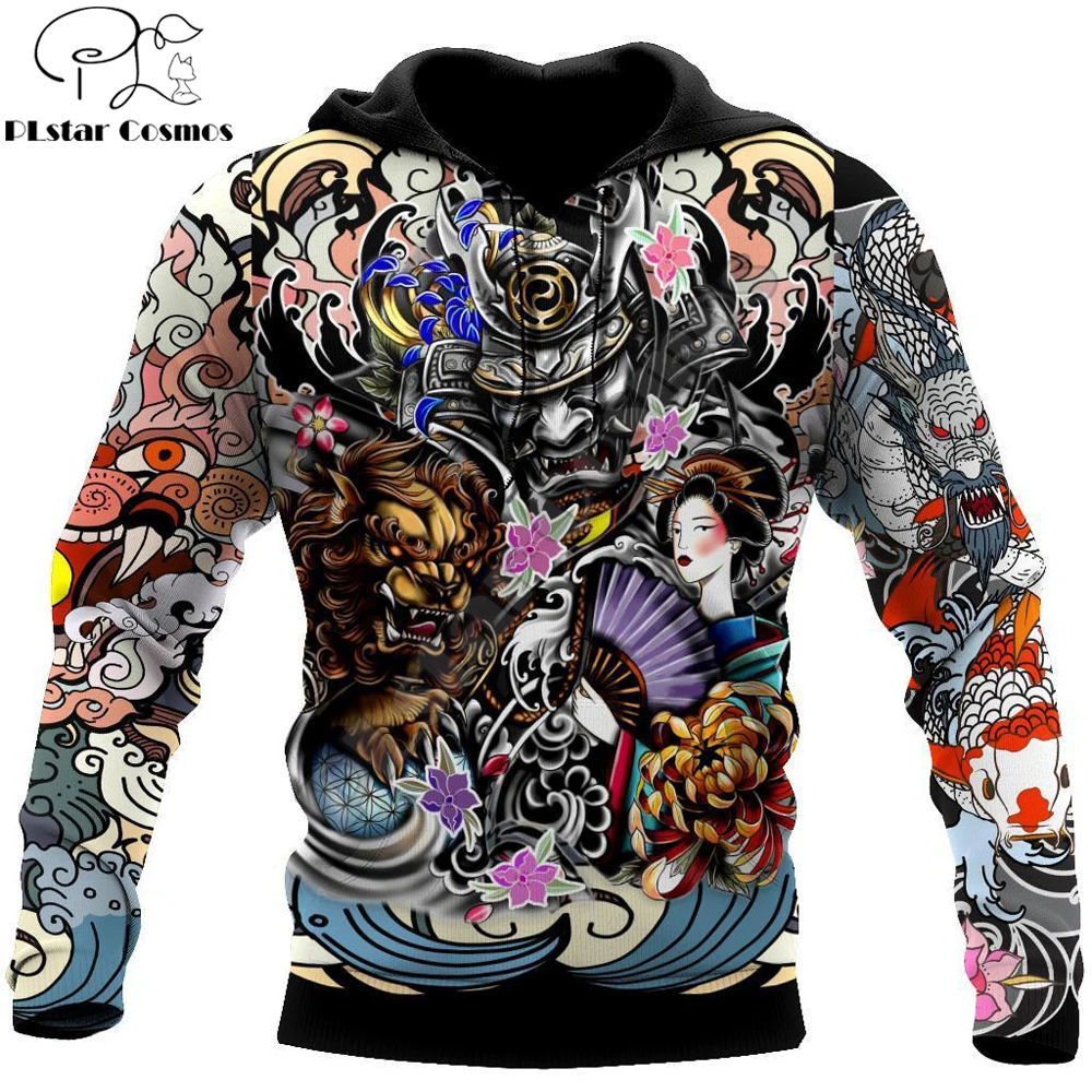Brand Fashion Autumn Hoodies Samurai Geisha and Lion Tattoo 3D Printed Mens Sweatshirt Unisex Zip Pullover Casual Jacket DW0201