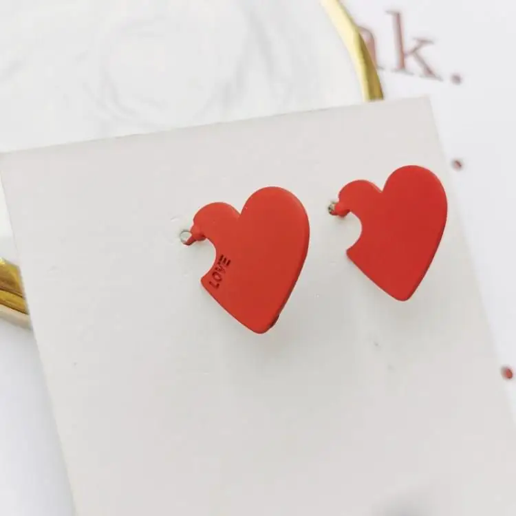 Корейский стиль любовь сердце висячие серьги женские милые модные красные в виде