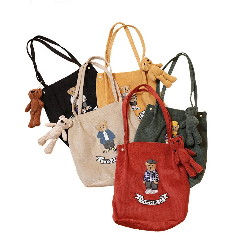 

Corduroy bear bag 2021 new trendy fashion wild cute casual shoulder bag female bag