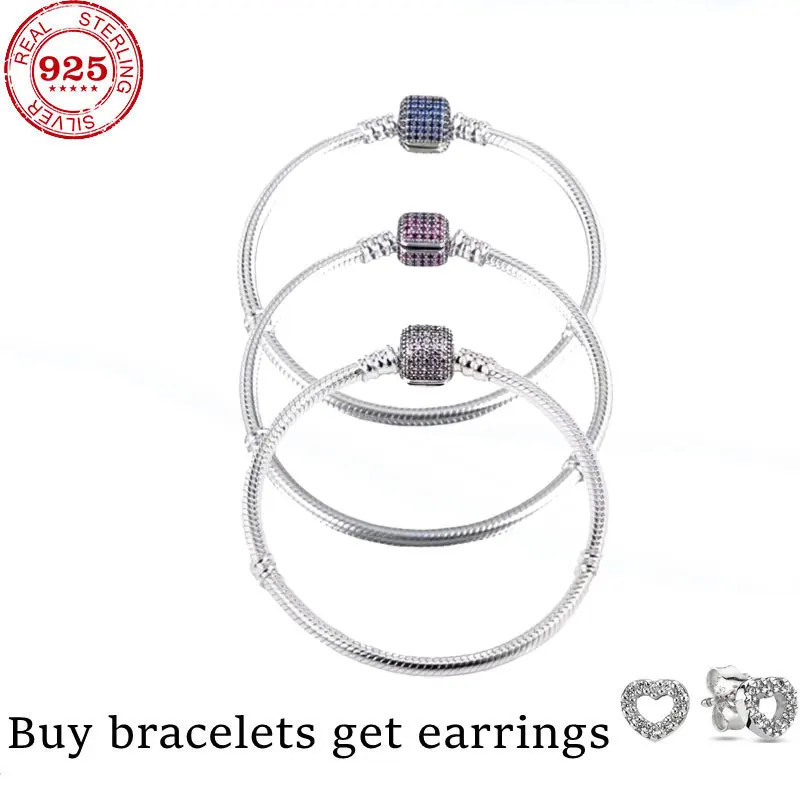 

FIT original authentic 100% 925 sterling silver pan charm chain bracelet for women fashion classic luxury jewelry heart bracelet