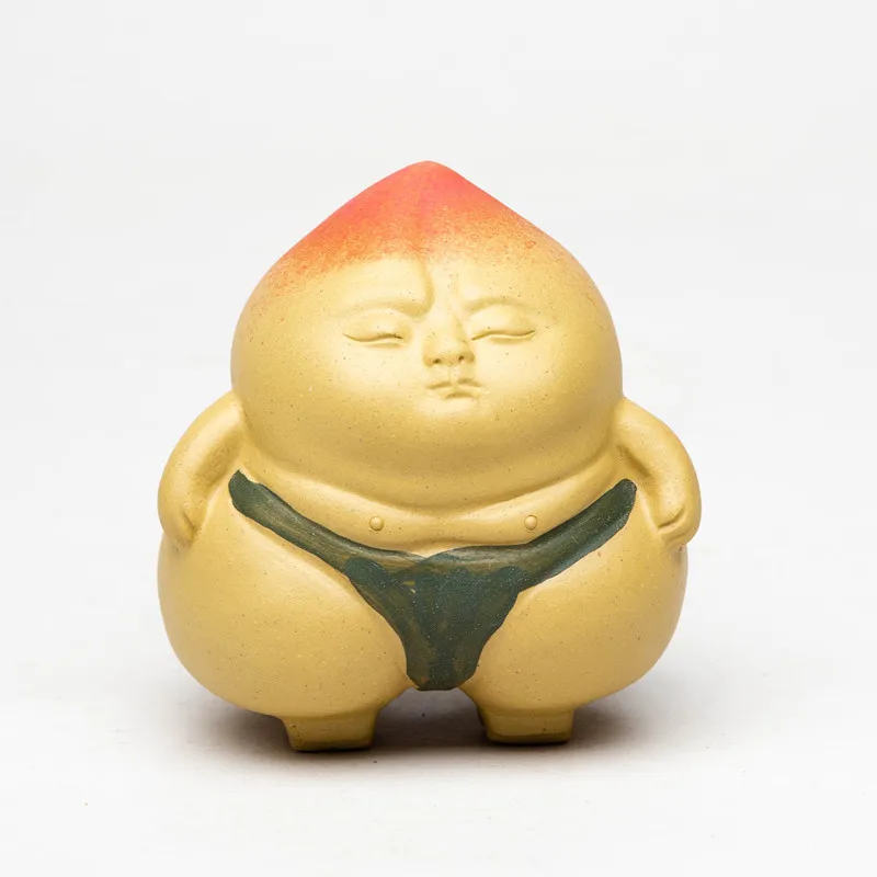 

1pc Purple Clay Tea pet Peach Model Sculpture Simulation Fruit Ornaments Handmade Crafts Home Tea Set Decoration