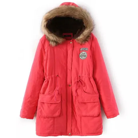 Watermelon Red Lusumily новые зимние военные Пальто для женщин хлопок капюшон с подкладкой куртка длинная Повседневная парка толщина размера плюс 3XL пальто Зимняя верхняя одежда - Цвет: Watermelon Red