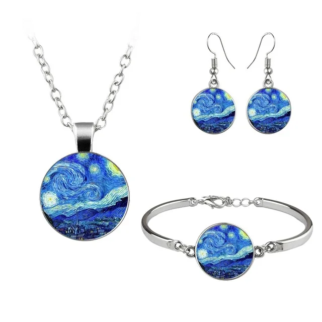 

Van Gogh Gustav Klimt Painting Jewelry Sets The Starry Night Glass Dome Earrings Necklace Bracelets For Women Vintage Jewellery