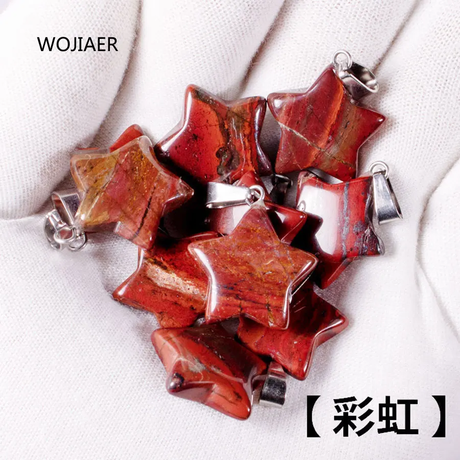 

WOJIAER Five-pointed Star Natural Red River Jaspers Stone Charms Pendants for Jewelry Making Necklace Good Quality 20x6mm ZM0571