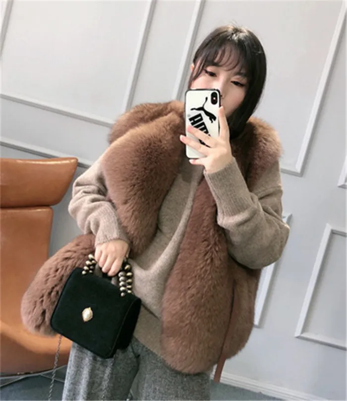 Winterjas dames натуральный Полный Пелт Настоящий Лисий Мех жилет костюм воротник женский натуральный Лисий жилет Зимний Средний Waiscoat