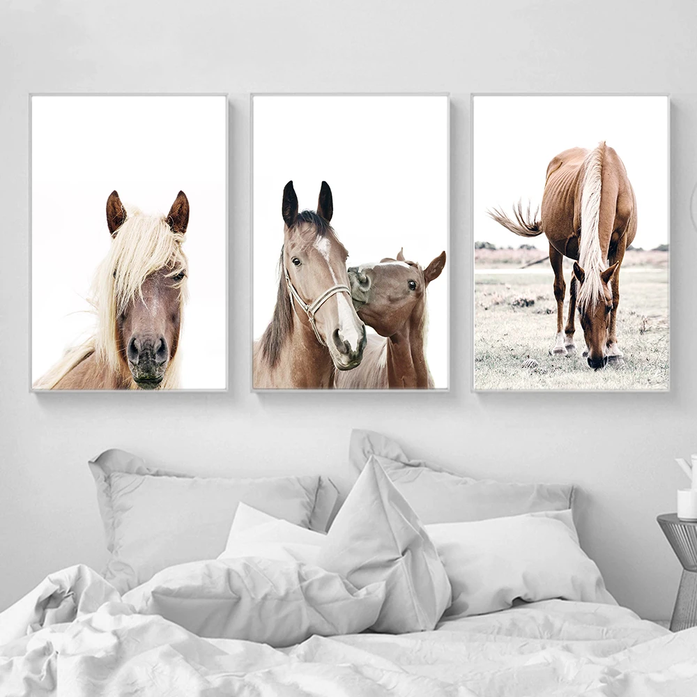 Искусство стен на холсте с изображением животного, лошади, пейзажа, дикой природы, природного поля, декор для гостиной
