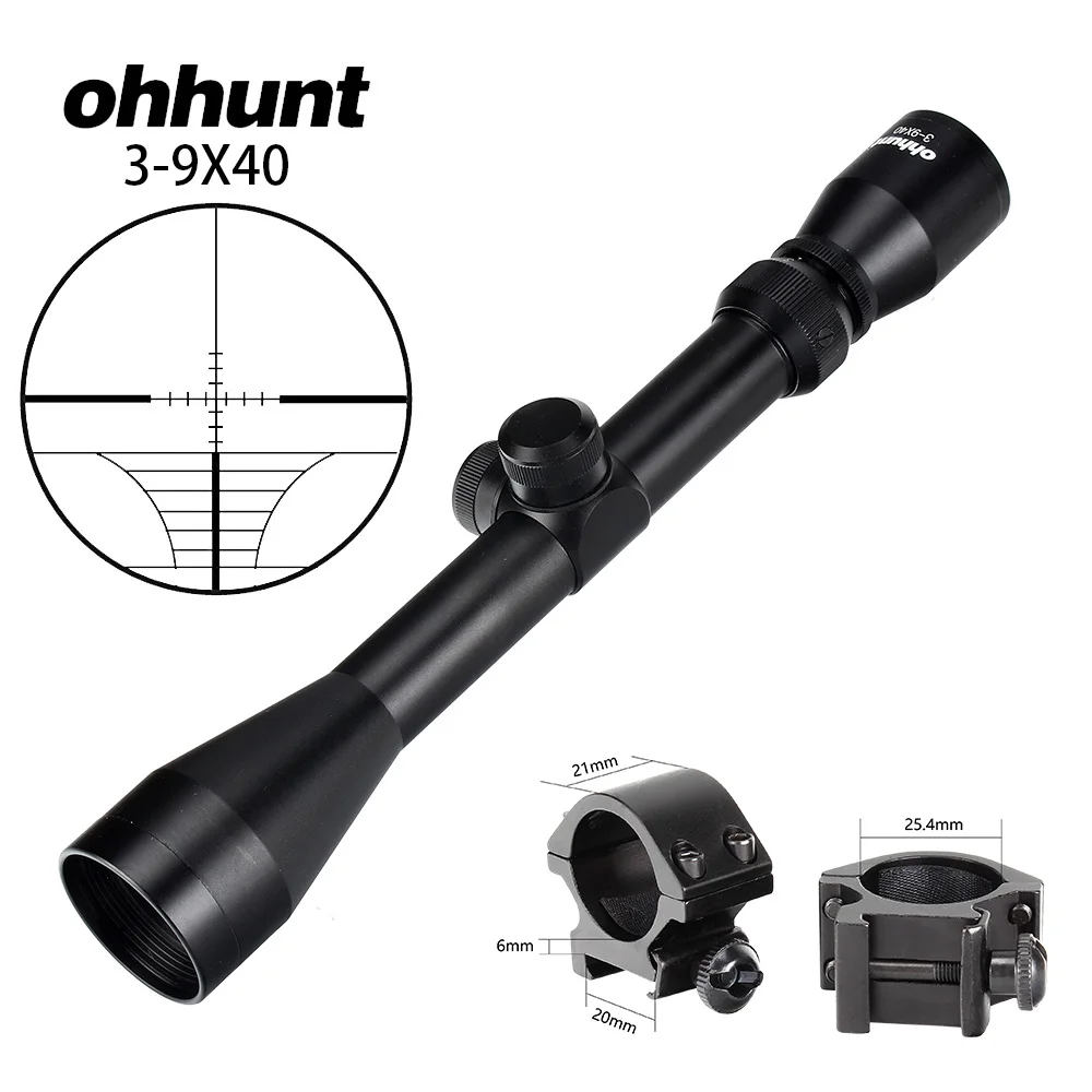 with Picatinny Rings Ohhunt 3-9X40 охотничий Воздушный прицел для винтовки провод дальномер Сетка арбалет или Mil точка прицел тактический оптический прицел - Цвет: with Picatinny Rings