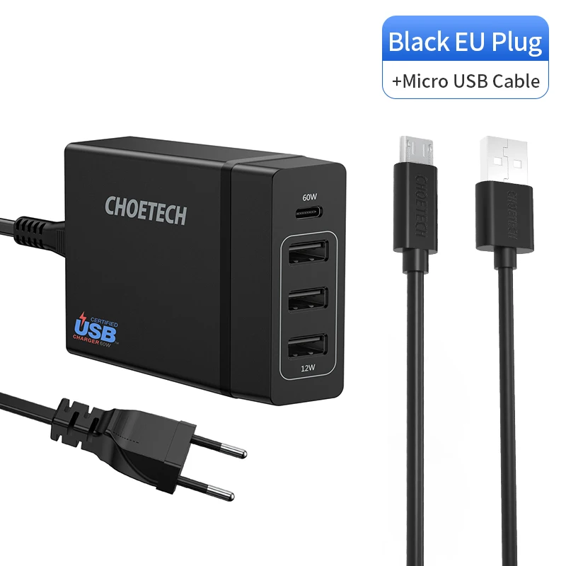 CHOETECH Мульти Usb зарядное устройство USB C 72 Вт 4 порта usb type C PD зарядное устройство станция type-C для MacBook Pro iPad Pro iPhone XS MAX huawei - Тип штекера: EUAB