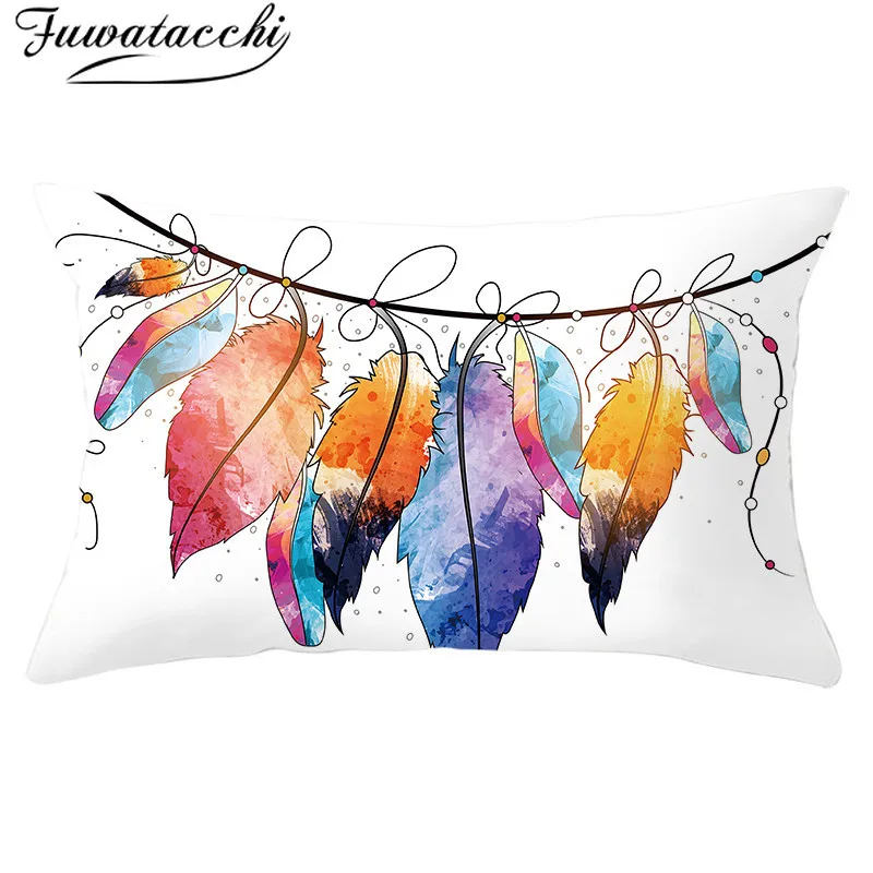 

Fuwatacchi Colorful Feather Printed Cushion Cover Dream Flower Pillow Cover for Home Bedroom Sofa Car Decor Pillowcase 30cm*50cm