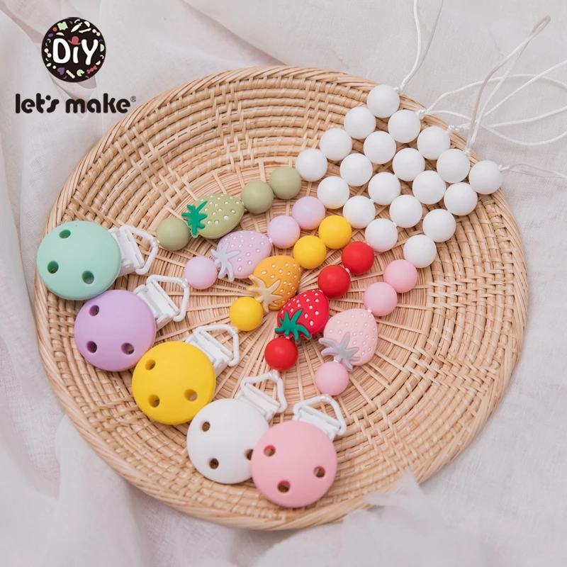 

Let's Make 5pcs Strawberry Pacifier Clips Baby Silicone Pacifier Holder Kid's Toy Pacifier Chain Baby Teether RIngs For Infant