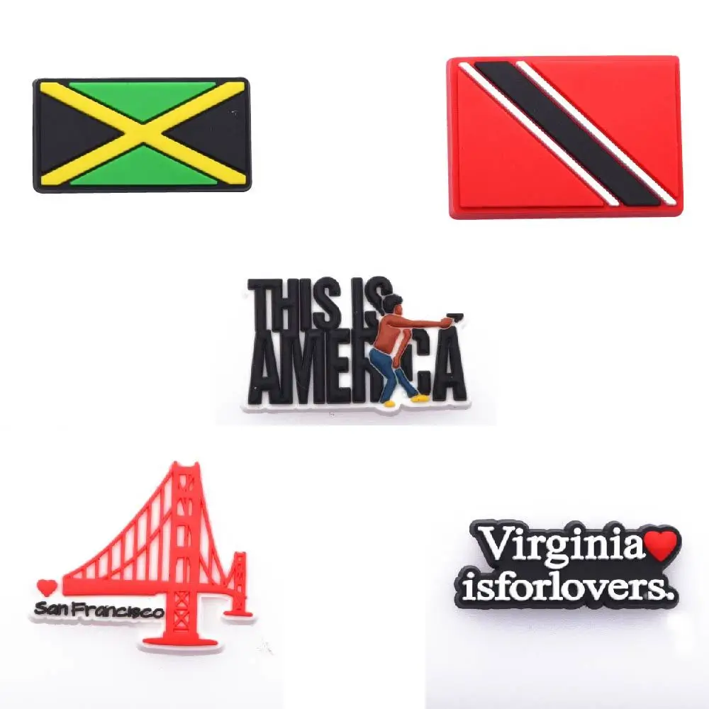 Hot Sale 1 Pcs PVC Croc Shoe Charms National Flag Shoes Decorations Africa Country Accessories Nigeria South Africa Cuba Mexico