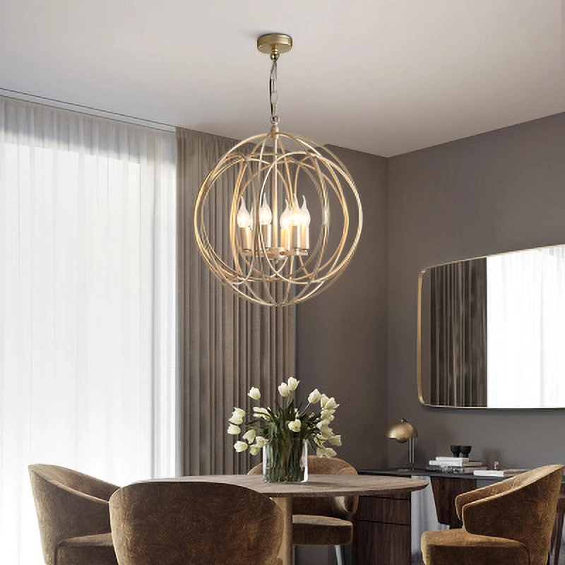 

Modern Nordic Industrial Decor Round Cage Gold E14 Pendant Lights Hanging Lamp Fixtures Luminaire Lighting for Dining Room Foyer