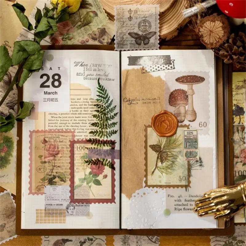 

66 Pcs Retro Philatelic Plant Flowers Series Decorative Stickers Scrapbooking Stick Label Diary Album Stationery Stamp Sticker