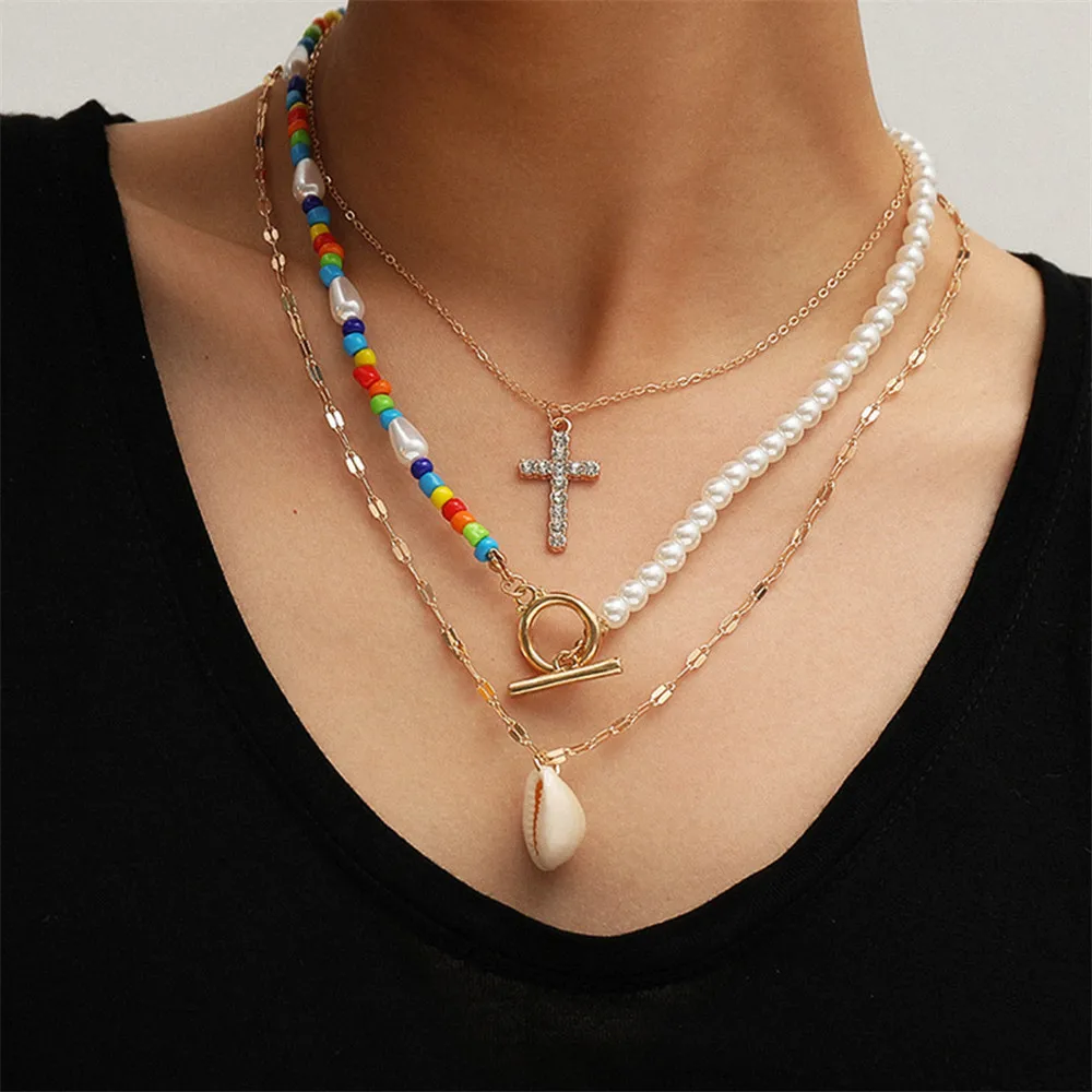 Богемное ожерелье педант из натуральной ракушки для женщин золотого цвета 3 шт.