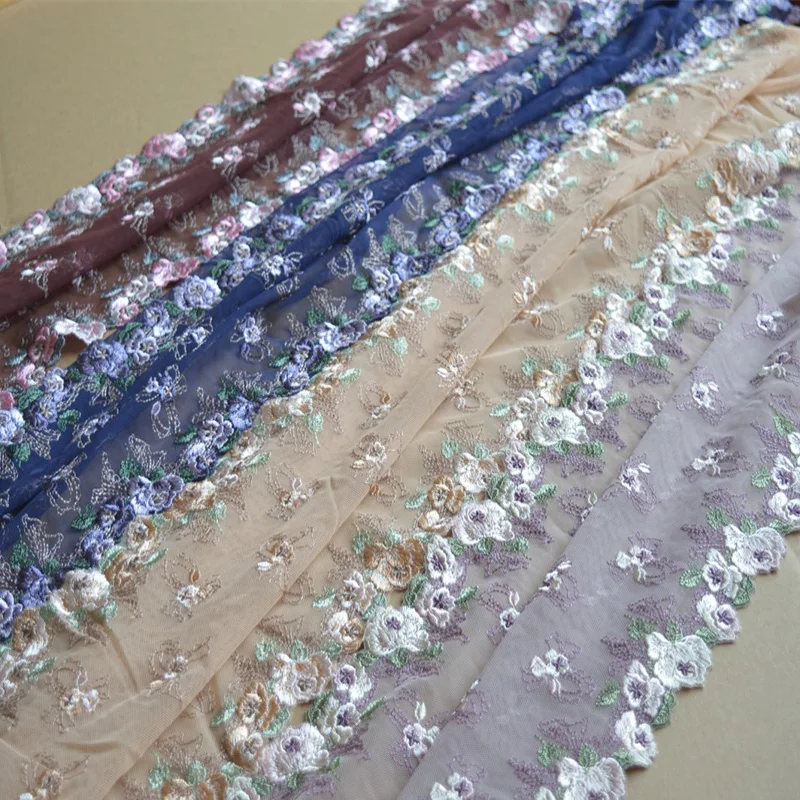 

4Meters Bilateral Embroidered Lace Trim Soft Coffee Light Brown Mesh Fabric For Lingerie Underwear Bra Doll's Dress Decor 30cm