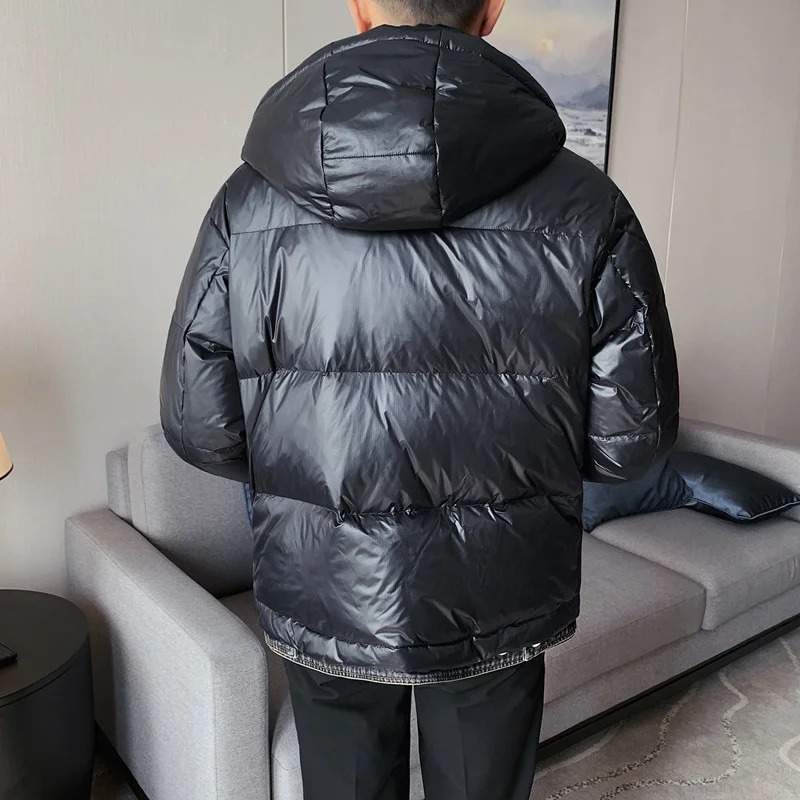 Winter Thick Warm Men's Down Jackets Fashion Hooded Duck Down Jacket Denim Stitching Waterproof Outdoor Coat Parkas Men Clothing