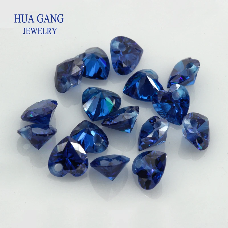 5A Blue Heart Shape Cubic Zirconia With Hole Loose CZ Brilliant Cut Loose CZ Stone Synthetic Gems Beads For Jewelry 5X5-10x10mm images - 6