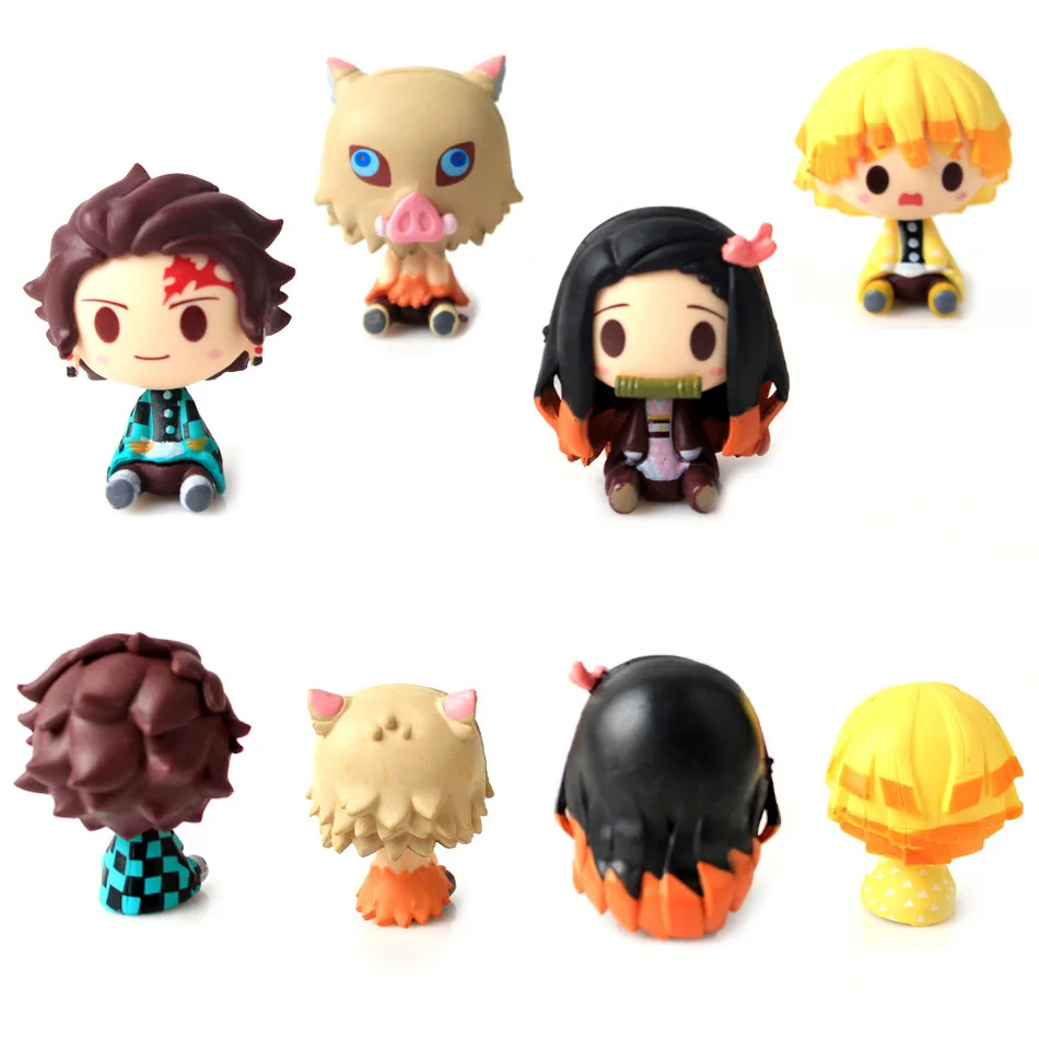 

4 Style/Set Q Version Demon Slayer Sitting Ghost Doll Tanjiro Nidouzi Inosuke Zenizu Figure Action Figure Movie Model Toys Doll