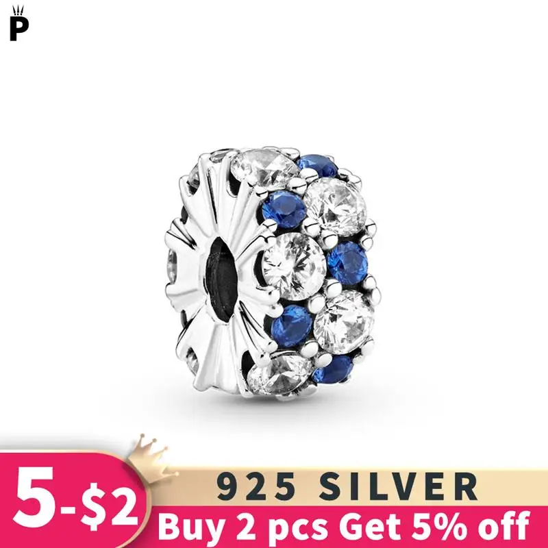 

Timeless New 925 Sterling Silver Clear & Blue Sparkling Clip Charms Beads fit Original Pandora Silver 925 Jewelry CZ Zircon Gift