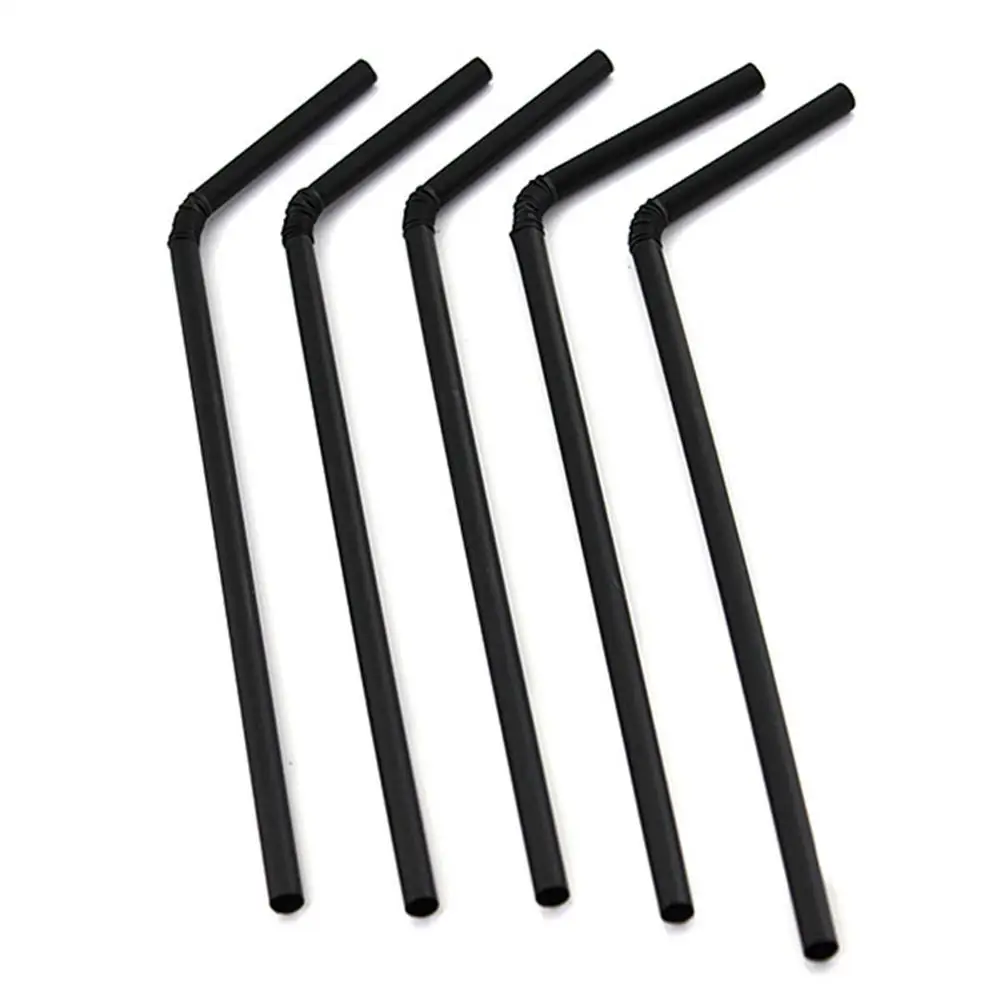 100 шт Черный одноразовые пластиковые соломинки для питья со сверхдолгой гибкий