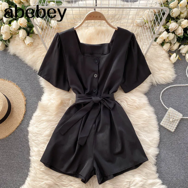 

Design Tie dye Women Jumpsuits Korean Retro Puff Sleeve V Neck Rompers Summer Casual Holiday Wide Leg Short Rompers